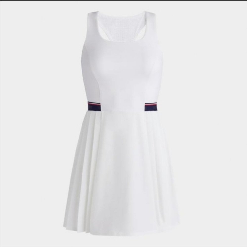 G/FORE White Racerback Stretch Ops Pleated Tennis Dress with Shorts